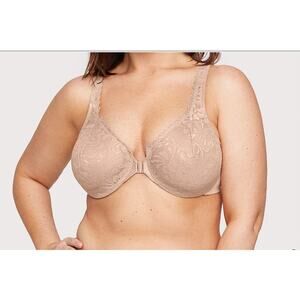 Glamorise Tan Cafe Front-Closure Stretch Lace WonderWire Bra Size 46C